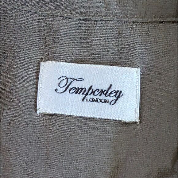 Temperely London Ruffled Blouse Women's Small/Medium Gray Short Sleeve Silk - Picture 4 of 8